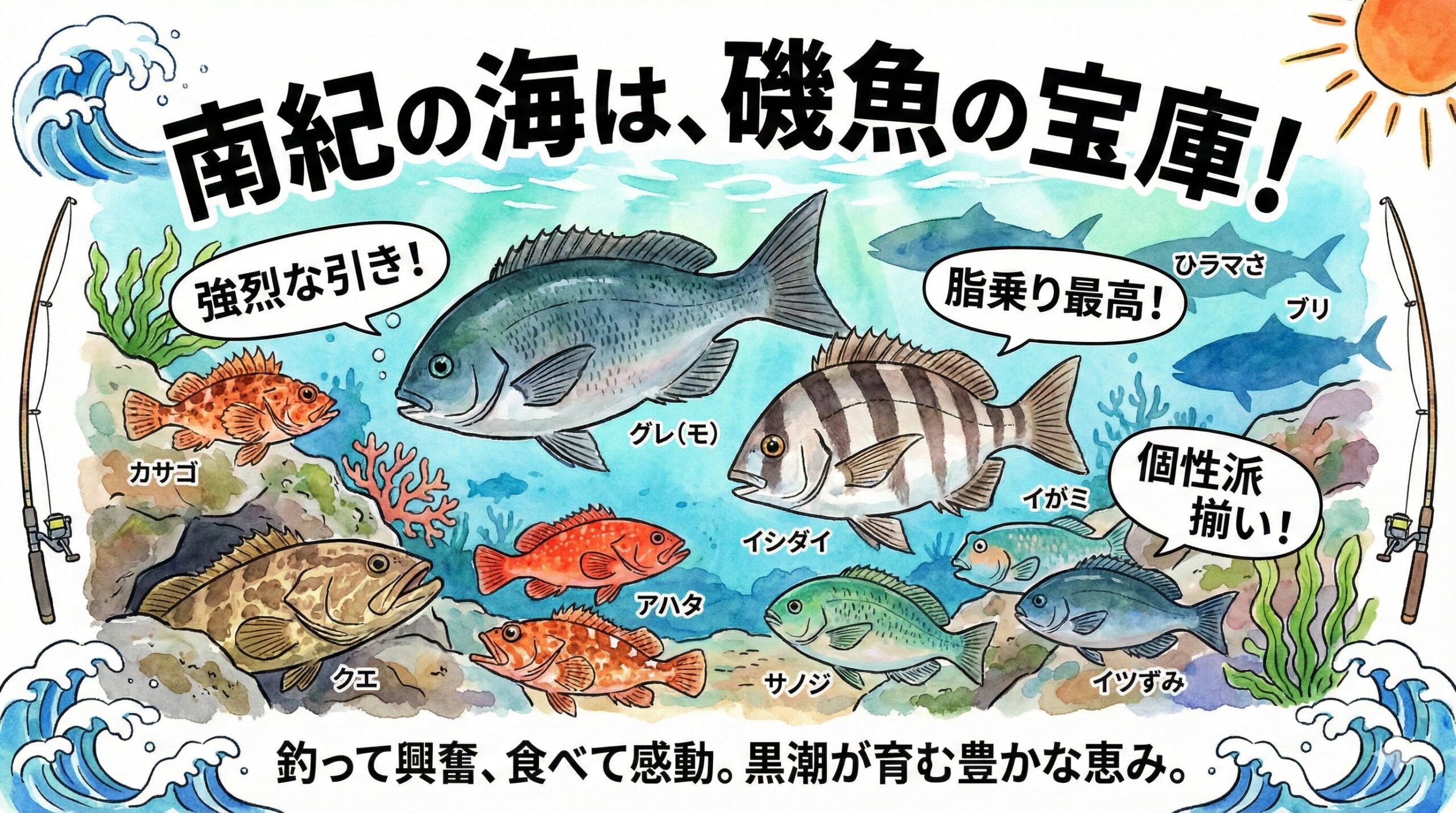 南紀の磯魚は、釣って良し、食べて良しの素晴らしいターゲットばかり。黒潮の恩恵を受けたこの地域だからこそ出会える、多種多様な魚たちがいます。釣太郎