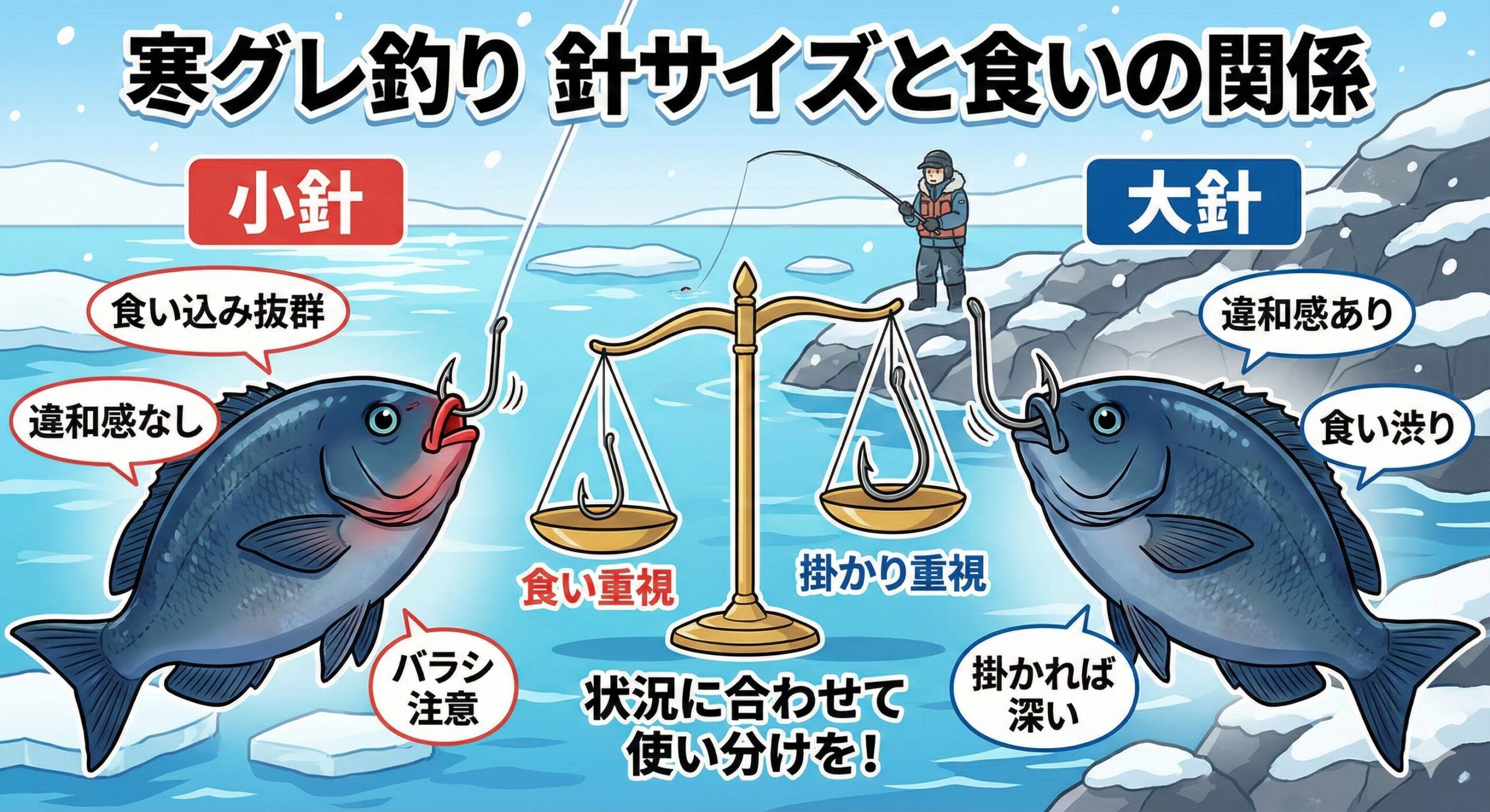 寒グレ釣りにおいて 針サイズは「最後に効く一手」・大きすぎれば食わない・小さすぎれば取れない。フカセ釣り入門。釣太郎