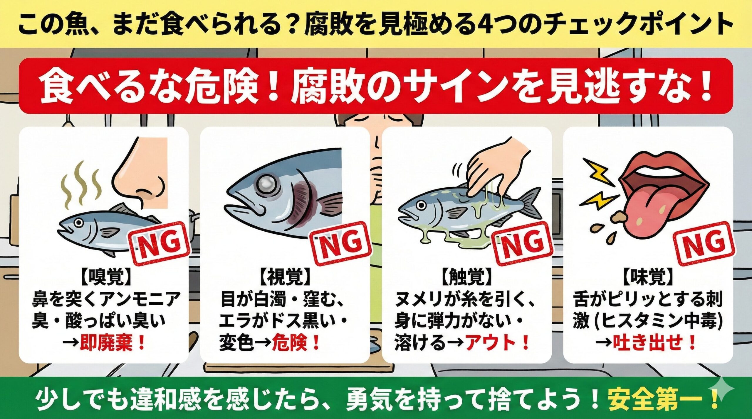 その魚が「食べるべきではない状態」になっているかを判断する、決定的な4つの見分け方を解説します。釣太郎