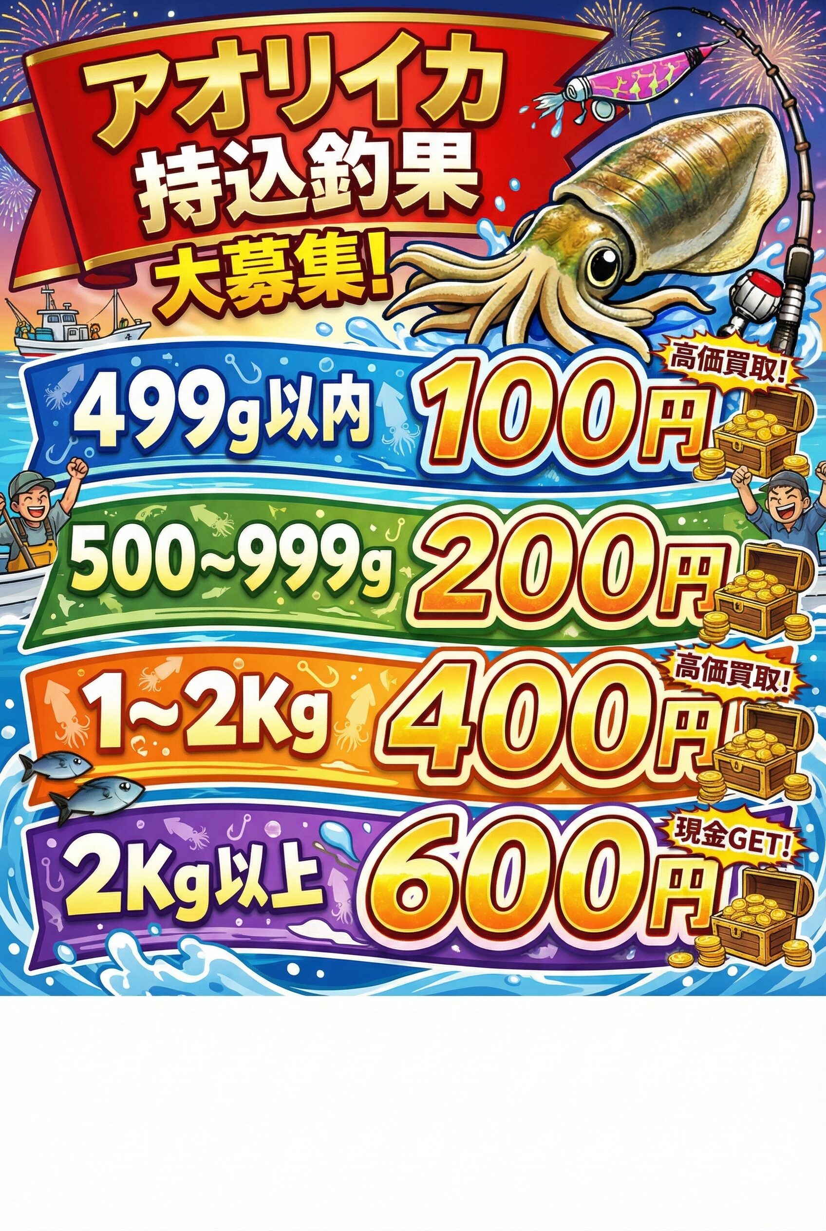 アオリイカ釣果お待ちしています。2日前に早くも3キロ出ました！釣太郎