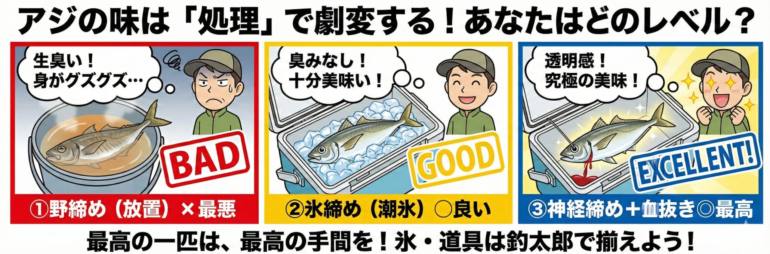 アジは釣った後の処理で9割アジが変わデリケートな魚。釣太郎