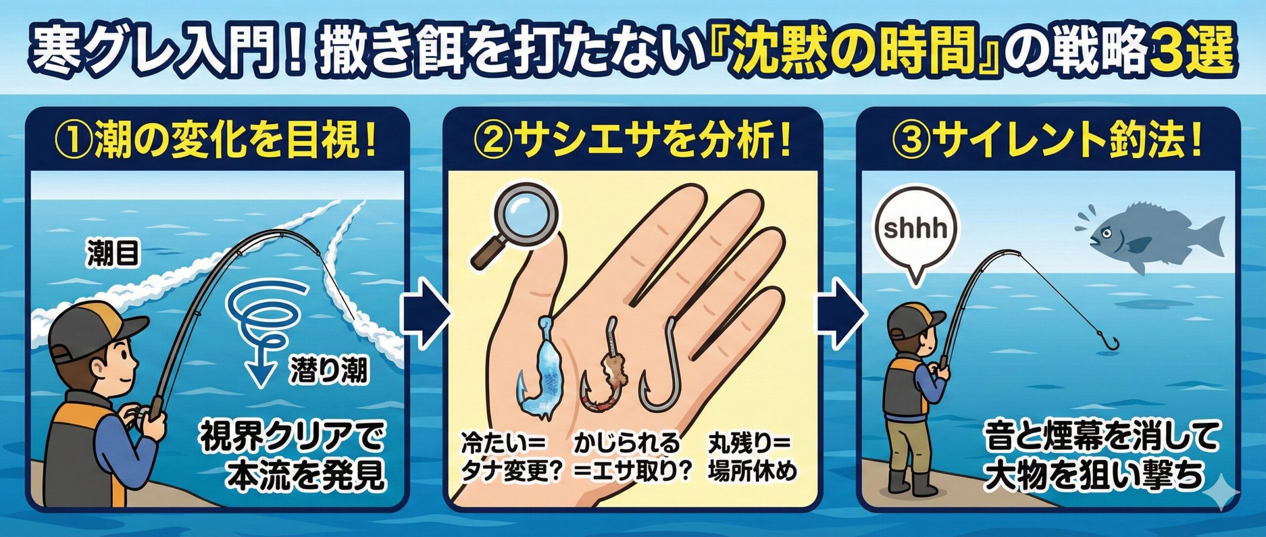 「撒き餌を打たない」＝「休憩」ではありません。 それは、次の一尾を釣るための「情報収集」と「場をリセットするという積極的な行動。寒グレ釣り。釣太郎