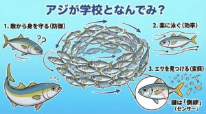 アジが群れで作るのは、仲間意識ではなく、厳しい自然界で生き残るための合理的な「生存本能」によるものです。釣太郎