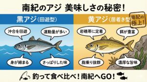 南紀のアジは餌が豊富な海域による、質の良い脂。黒潮の激流が鍛え上げた、筋肉質な身 。岩礁帯に居着く、濃厚な旨味を持つ「黄アジ」の存在。釣り人がその場で施す、完璧な血抜きと鮮度管理。釣太郎