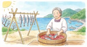通常の塩水で作る干物と比べ、梅酢干しは「臭み消し」「保存性」「食感」「風味」のすべてにおいてメリットがあります。釣太郎