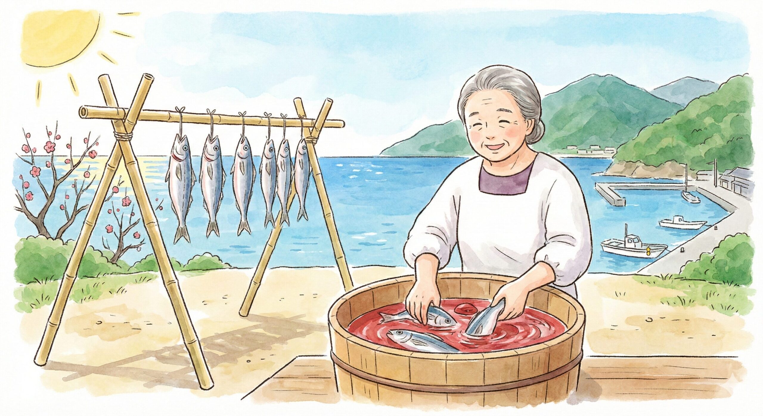 通常の塩水で作る干物と比べ、梅酢干しは「臭み消し」「保存性」「食感」「風味」のすべてにおいてメリットがあります。釣太郎