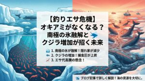 釣り人にとって不可欠なオキアミが危機に瀕しています。地球温暖化による南極の氷の減少と、保護によるクジラの増加。釣太郎