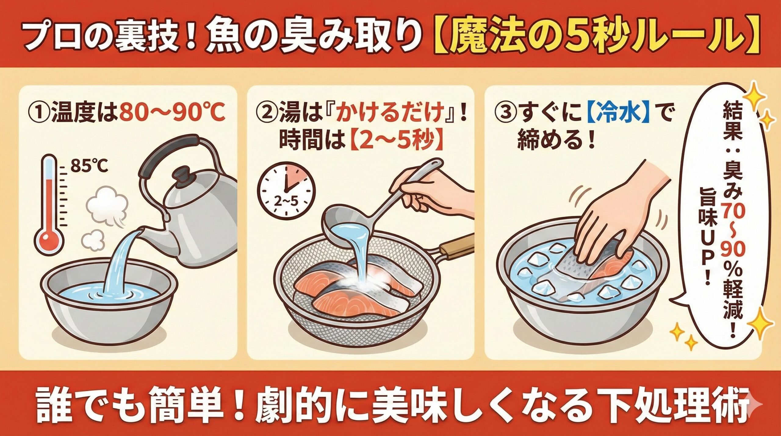 魚の臭みは「80℃のお湯」で消える！70〜90％の激臭を除去する「魔法の5秒間」釣太郎