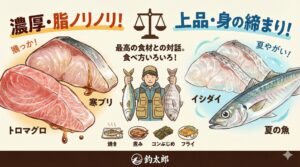 「脂がのっている＝美味しい」は一つの真実ですが、全てではありません。季節、魚種、そして個体差。それらを丸ごと楽しめるのが、釣りの醍醐味。釣太郎