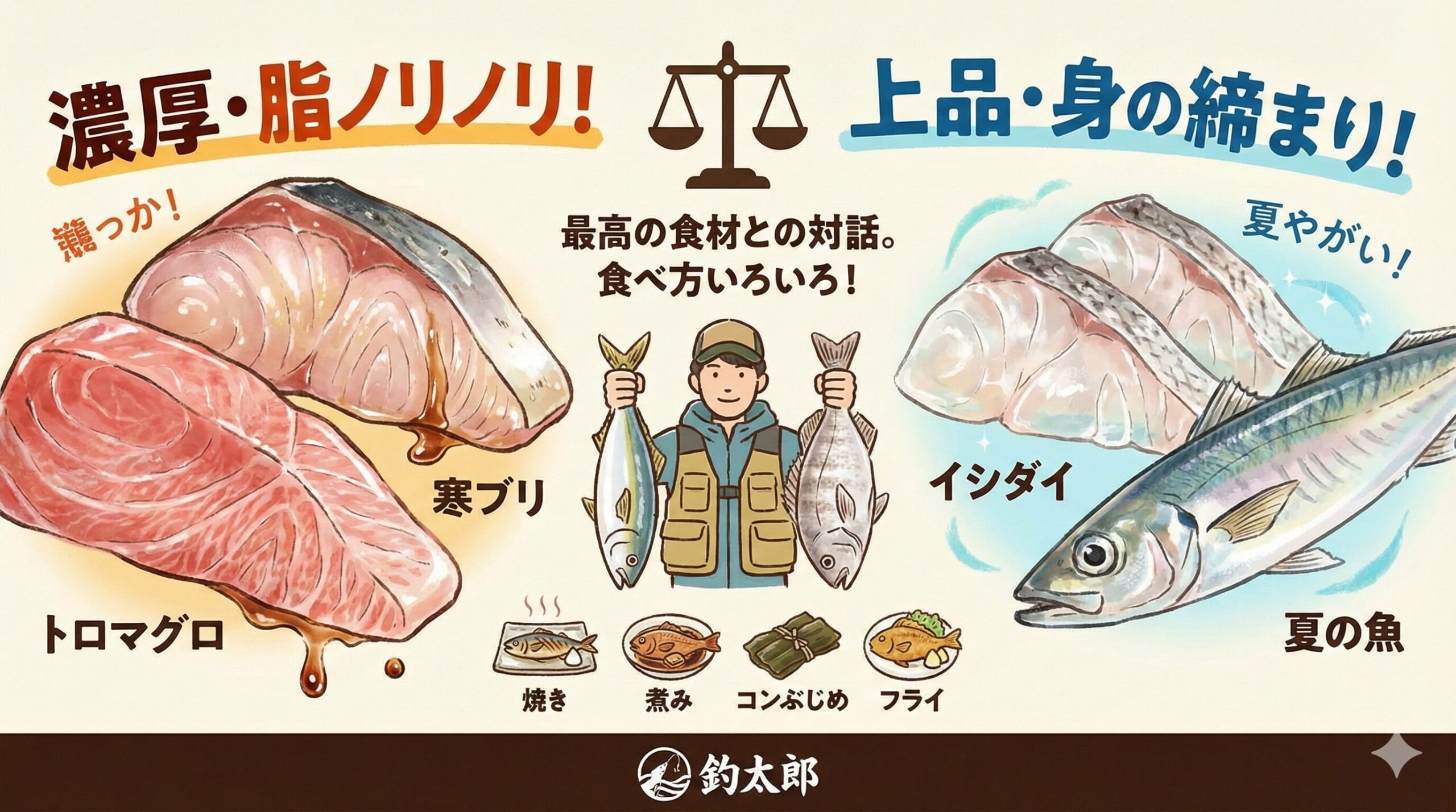 「脂がのっている＝美味しい」は一つの真実ですが、全てではありません。季節、魚種、そして個体差。それらを丸ごと楽しめるのが、釣りの醍醐味。釣太郎