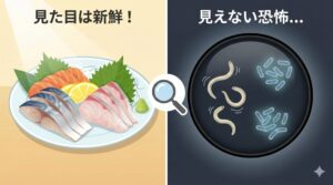 「変な匂いがしないから大丈夫」という過信は捨てましょう。 食中毒菌や寄生虫は、忍者やスパイのように気配を消して潜んでいます。釣太郎