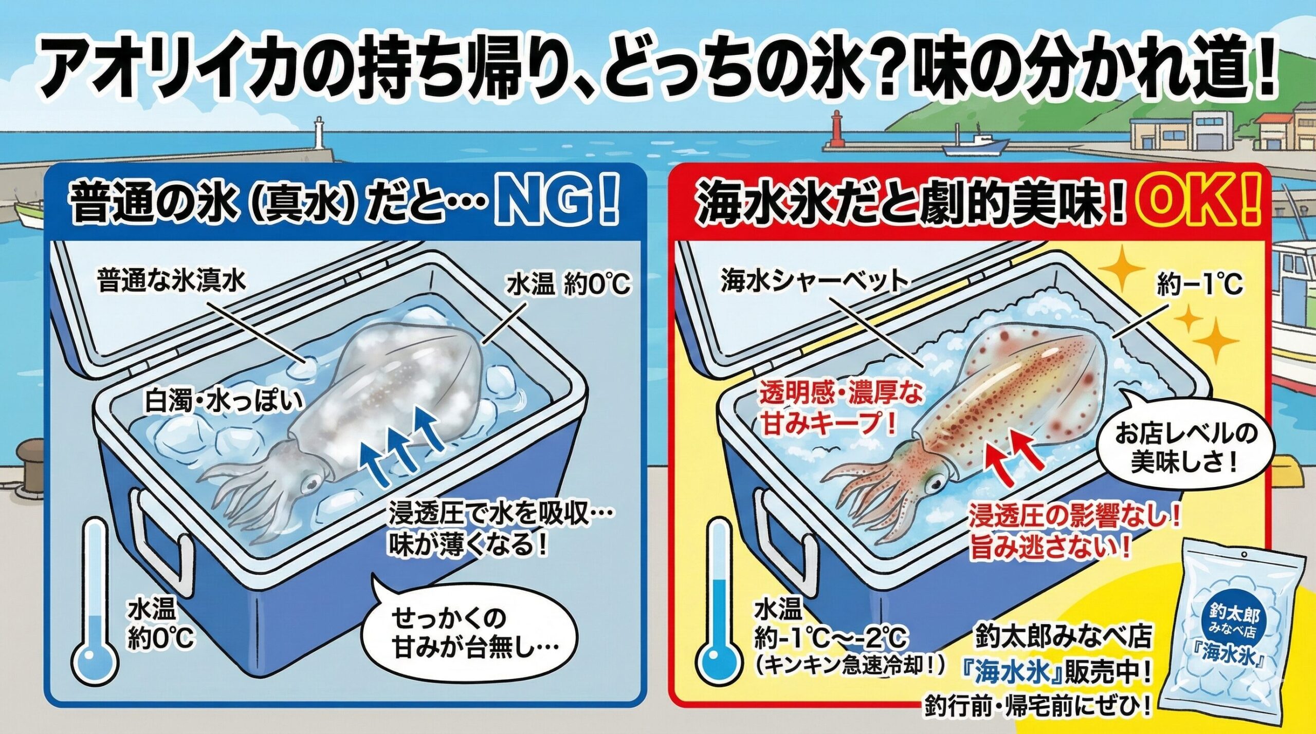 【アオリイカ】「真水氷」は絶対NG？海水氷で持ち帰ると味が劇的に変わる理由。釣太郎