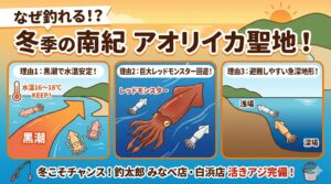 黒潮による高水温。レッドモンスターの接岸。イカが住みやすい地形。この3拍子が揃った奇跡のフィールドが和歌山南紀。釣太郎