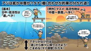 アジは「底」か「中層」か。 答えは「基本は底だが、状況で変わる」です。釣太郎