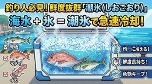 魚冷却の「潮氷」は、物理と化学の力を使った理にかなった冷却方法です。 特にアジ釣りなどの数釣りにおいては、必須のテクニック。釣太郎