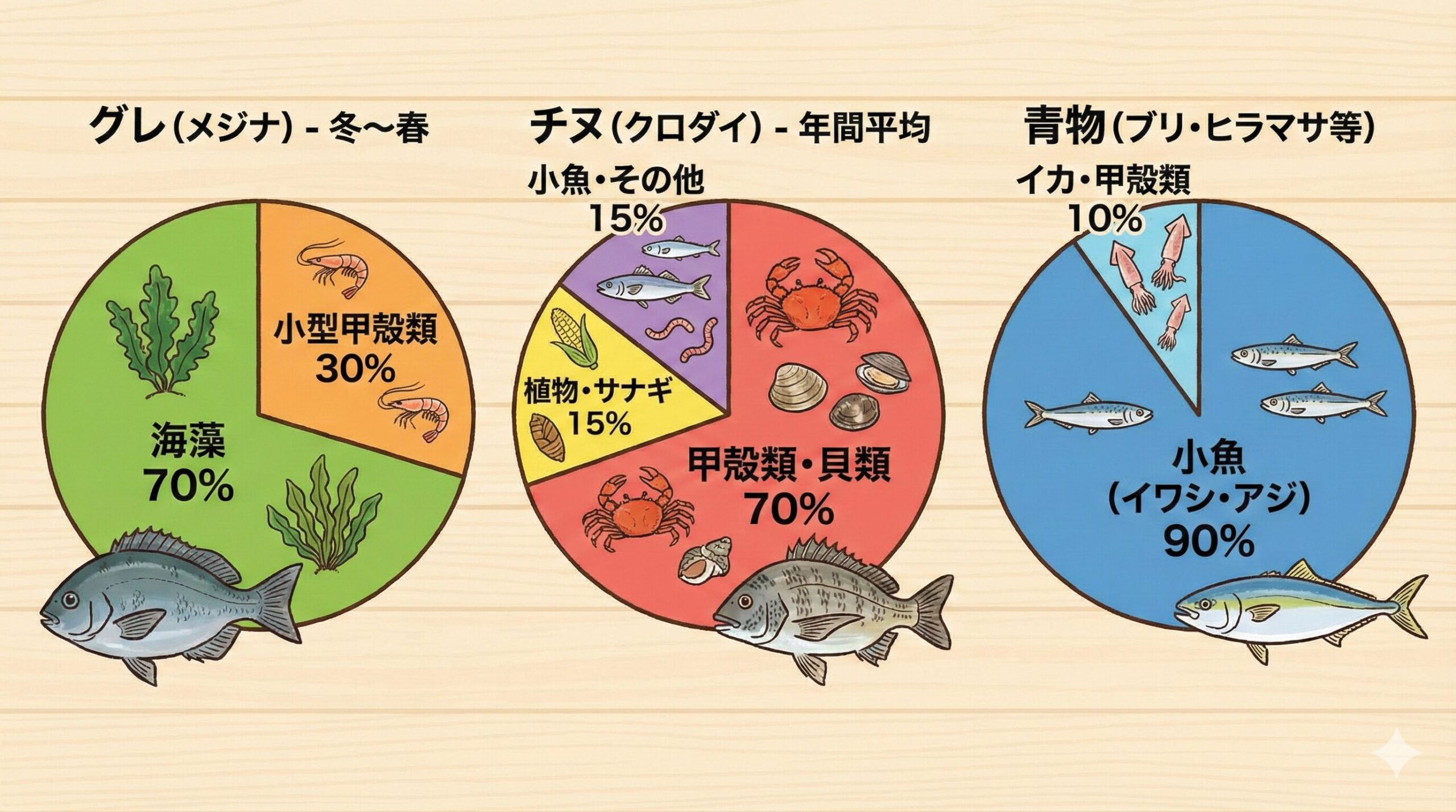 魚は何を何％食べている？胃袋の黄金比率を知れば「釣れない」はなくなる！【グレ・チヌ・青物編】釣太郎