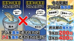 「アユを海水に入れない」のと同じように、「アジを真水に入れない」でください。 この単純なルールを守るだけで、自宅で食べる刺身の味が劇的に変わります。釣太郎