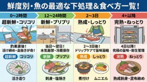 魚の美味しさは「鮮度」×「下処理」で決まります。 その日の晩に食べるコリコリの刺身も最高ですが、数日寝かせて旨味が乗った魚もまた格別。釣太郎
