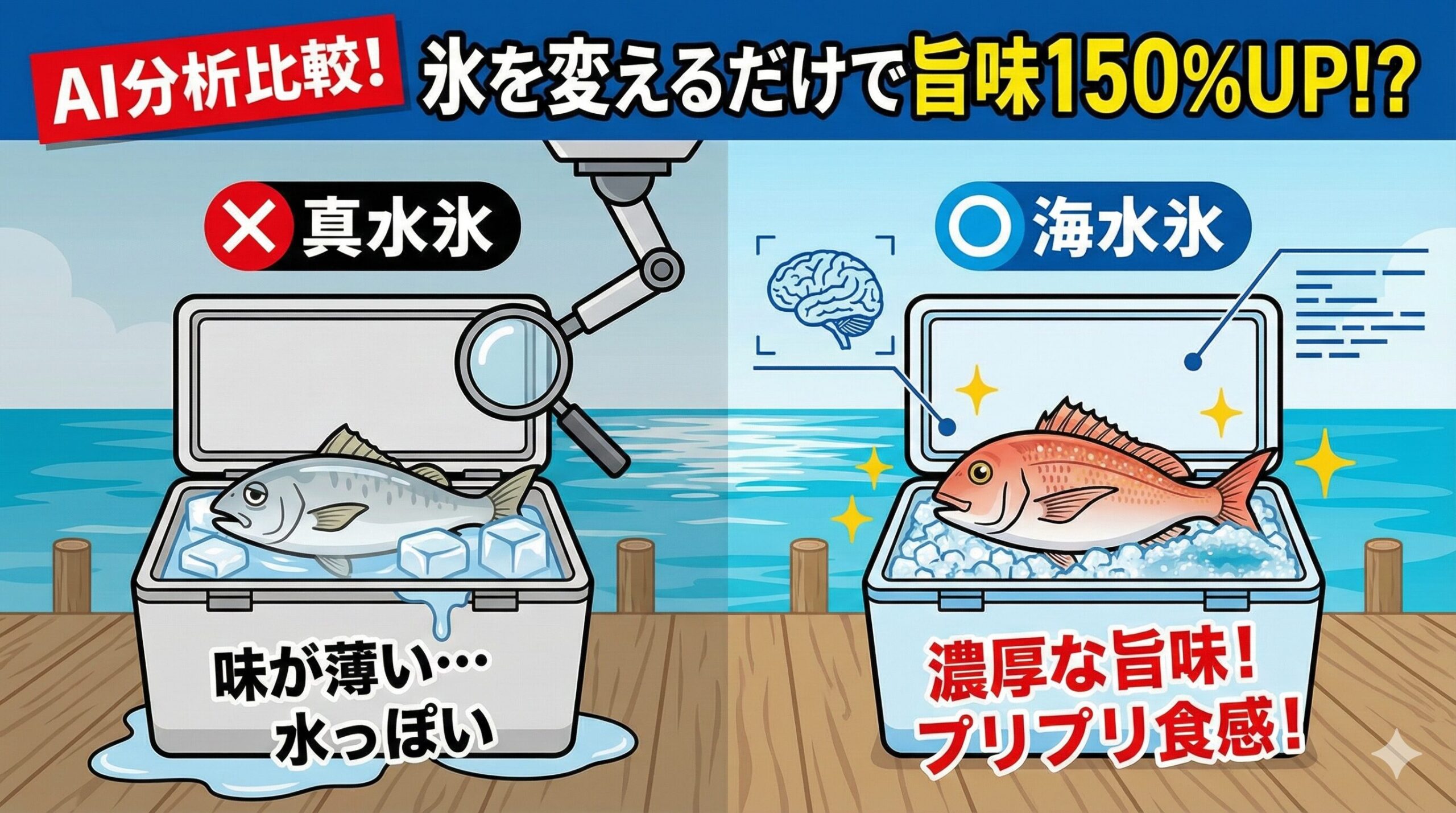 海水氷で冷却した魚は、帰宅して包丁を入れた瞬間、身の弾力の違いに気づくはずです。釣太郎
