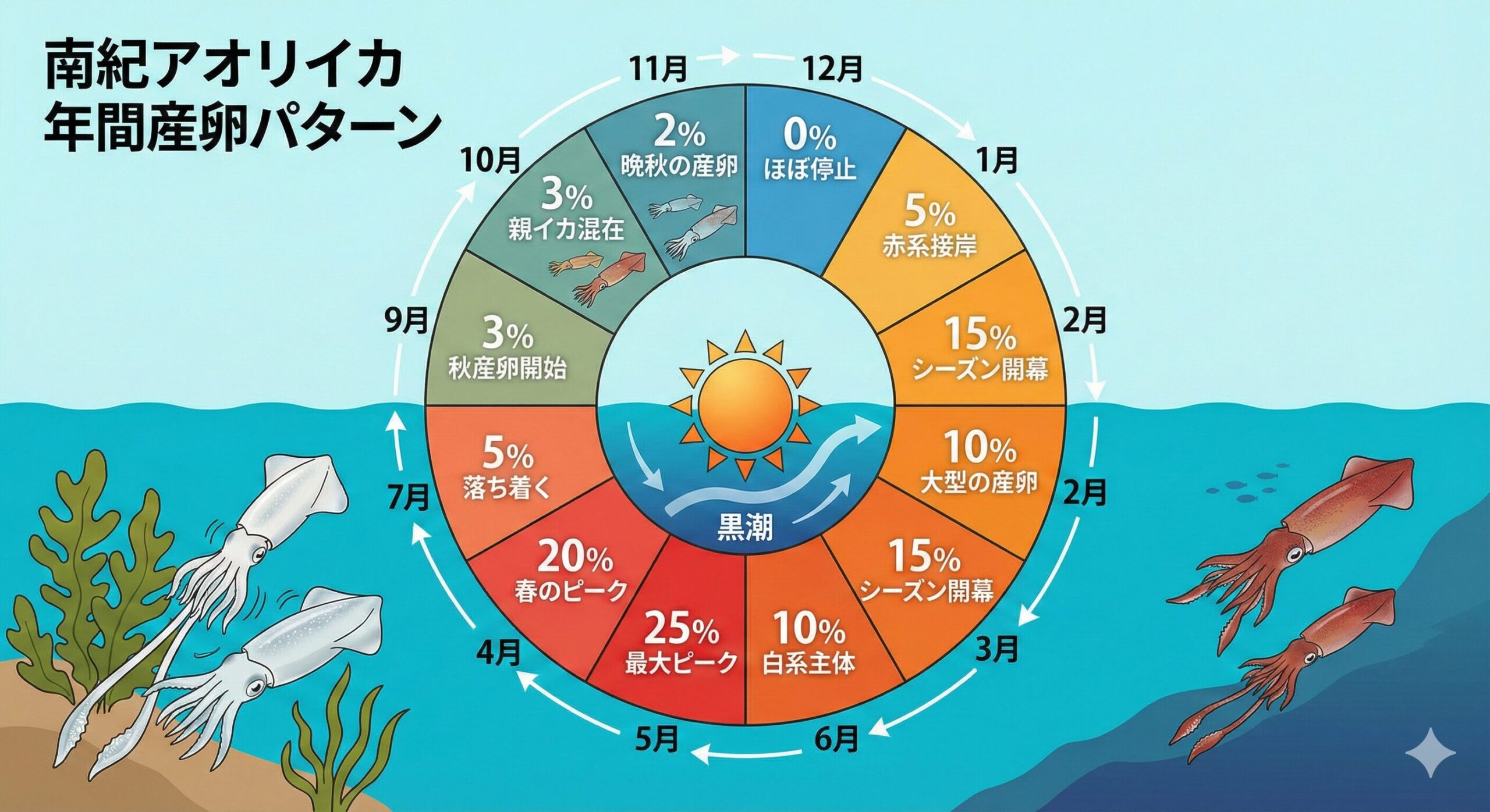 南紀アオリイカ 年間産卵比率（月間比率）釣太郎