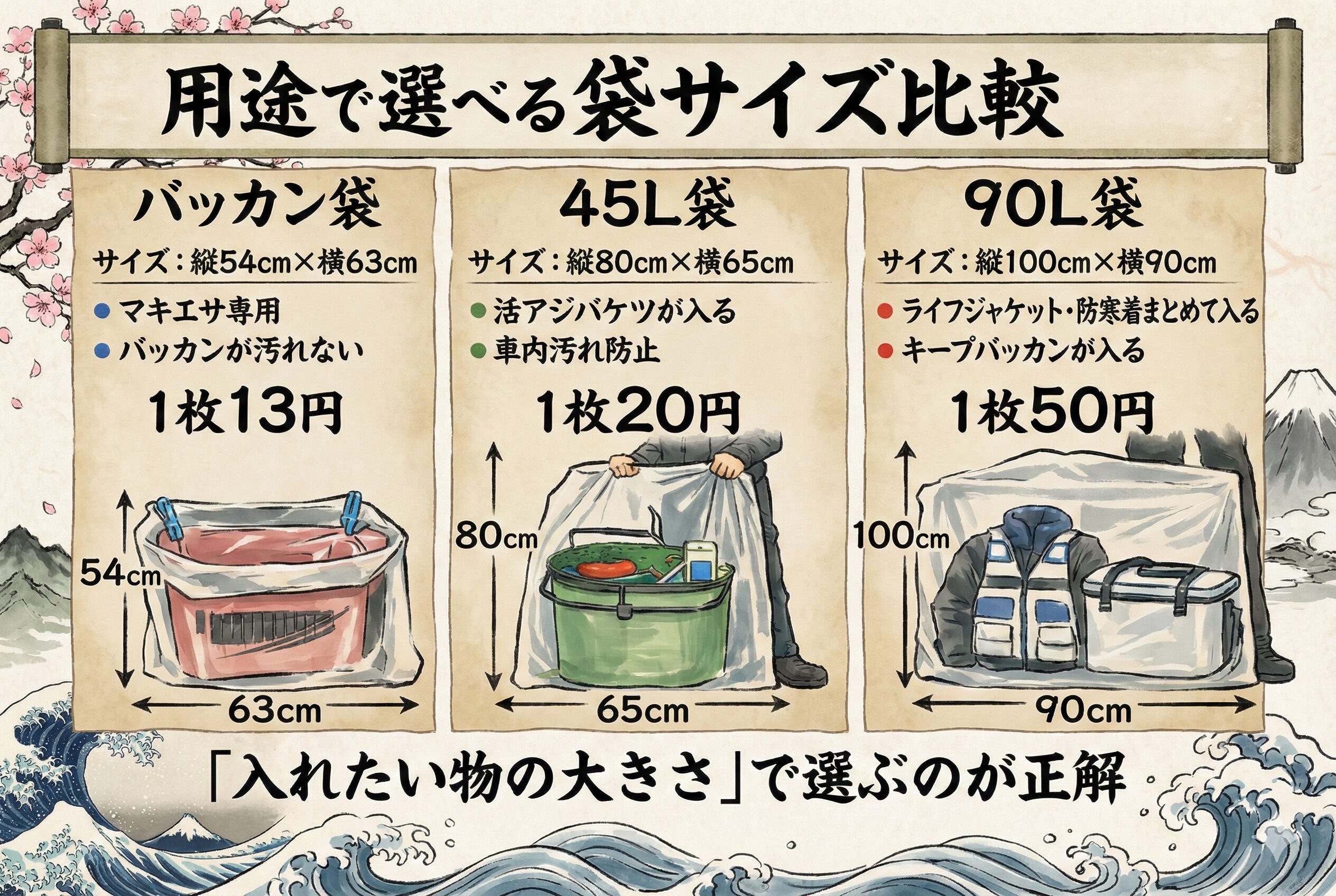 汚れと臭いは持ち込まない。楽しい釣りの思い出だけを持ち帰り、汚れと臭いはこの袋に閉じ込めましょう。釣太郎