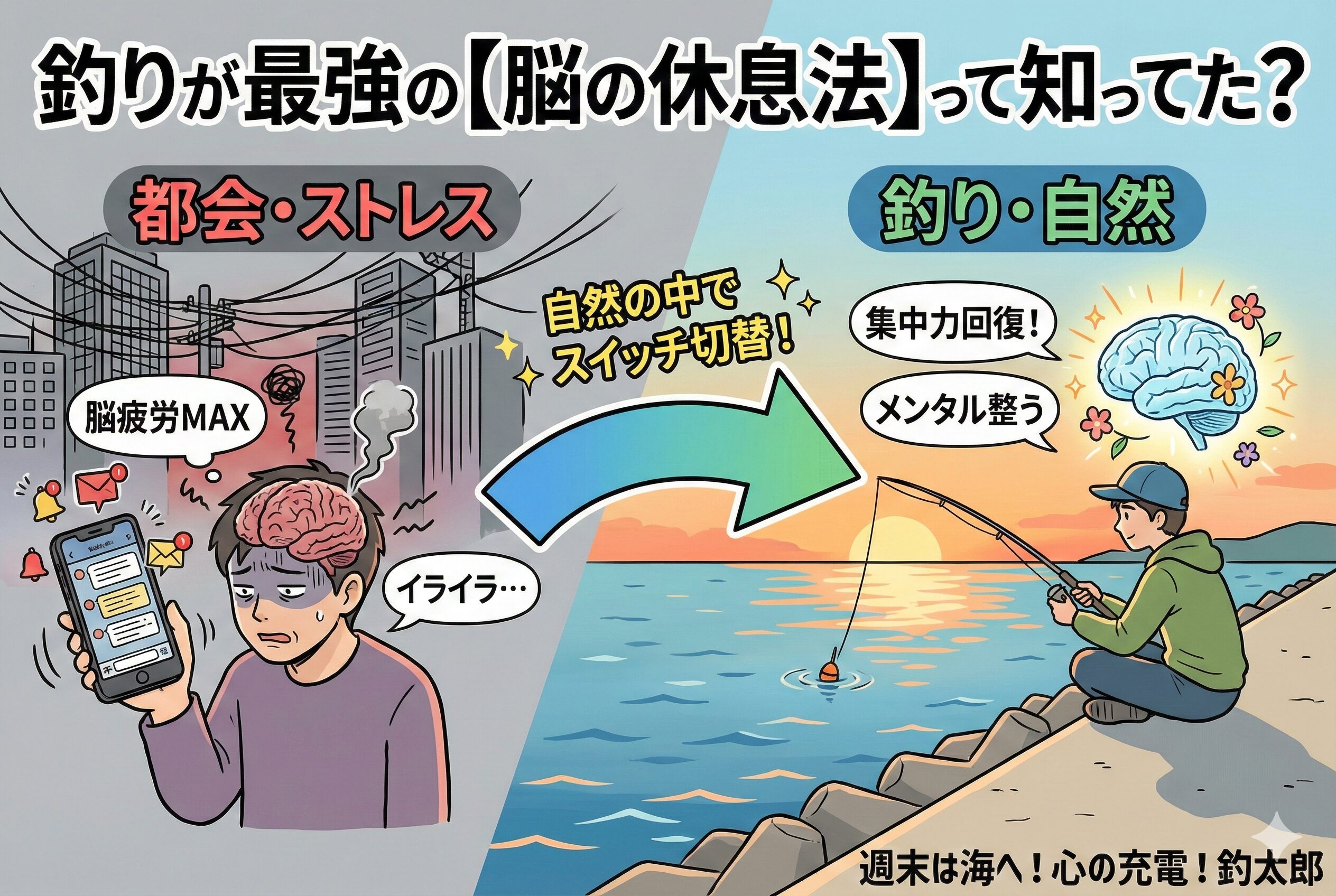 釣りは、現代人に処方された「脳の回復薬」。「集中力が続かない」「イライラする」と感じたら、それは脳が悲鳴を上げているサインかもしれません。釣太郎