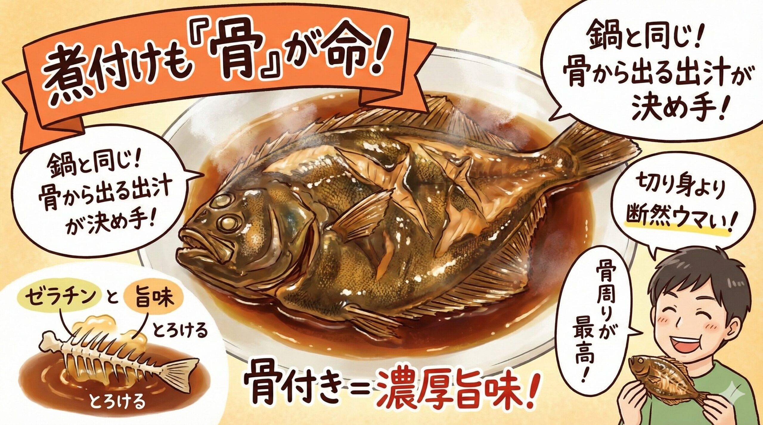 魚の煮付けを最高に美味しく食べるなら、「骨」を外してはいけません。 鍋料理と同様に、骨から出る出汁こそが天然の調味料。釣太郎