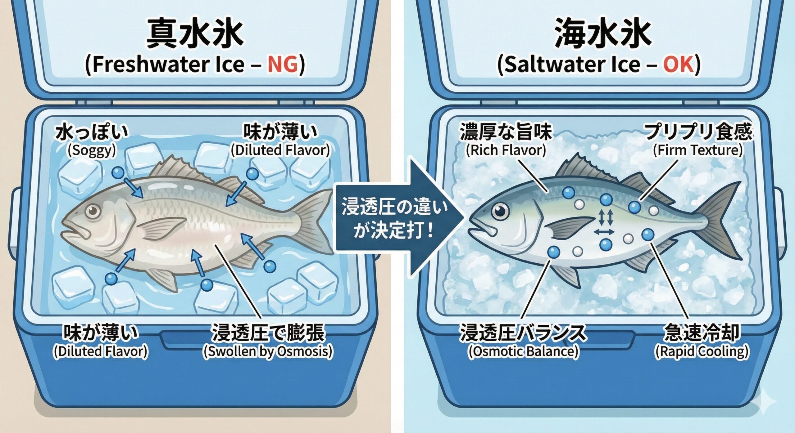 「魚は冷やし方で味が決まる」 これは決して大袈裟な話ではありません。海水氷で冷やしましょう。釣太郎