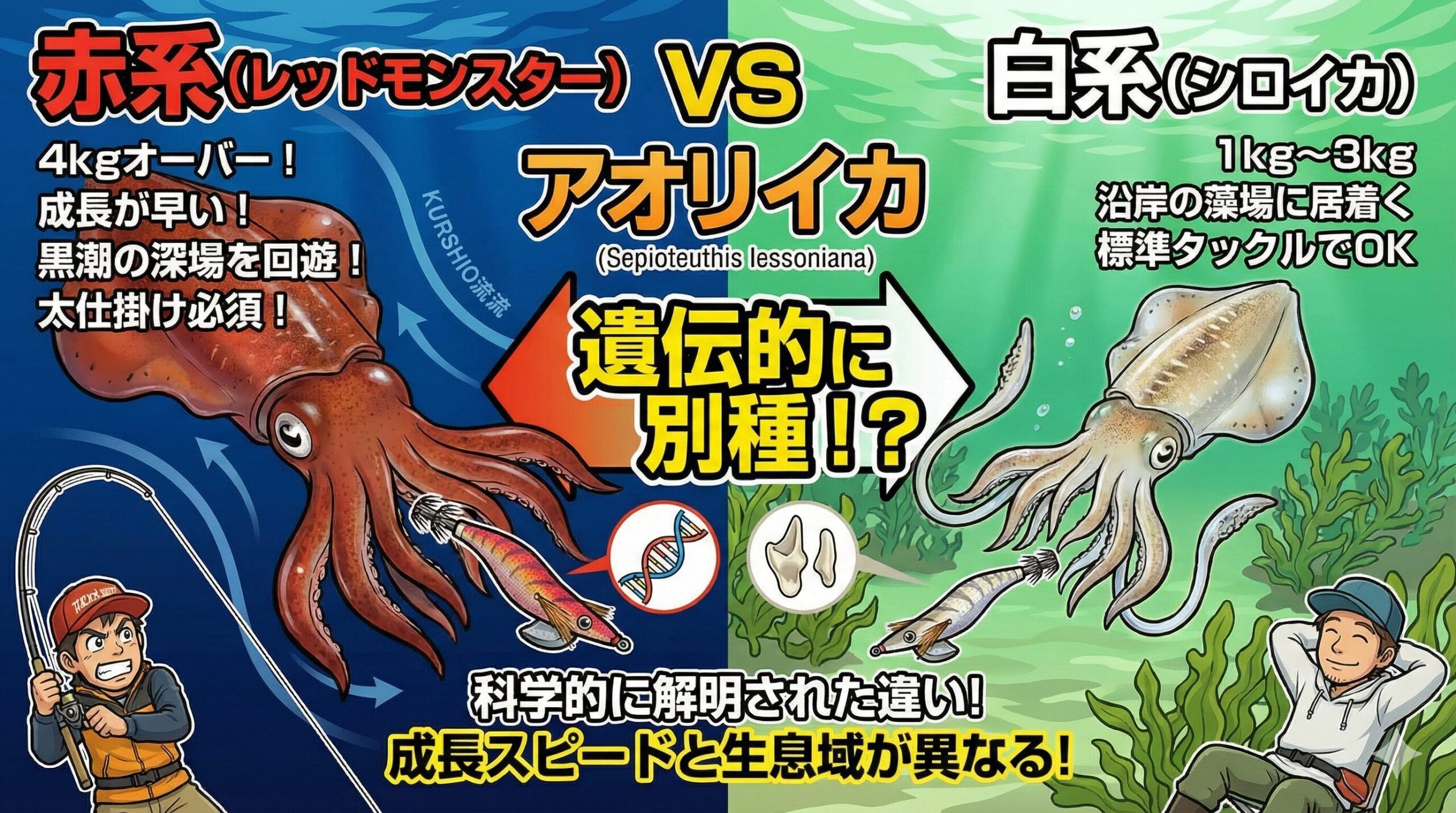 アオリイカ、「赤系」と「白系」は、科学的にも異なる生態を持つ存在。釣太郎