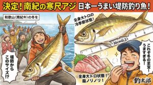 南紀の寒尺アジは・日本一うまい堤防釣り魚 ・脂質15％超え・刺身で感動・堤防から狙える。釣太郎