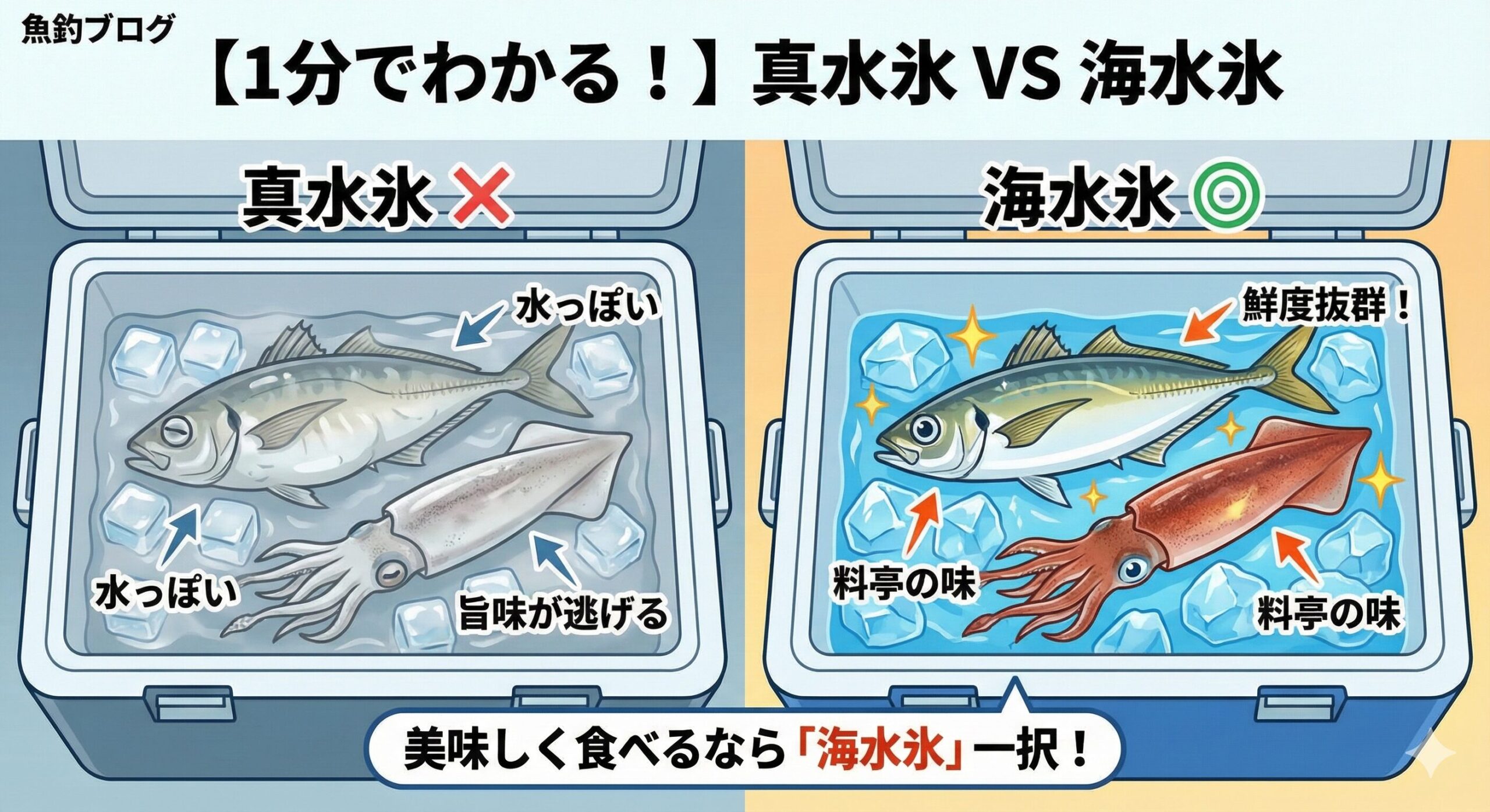 魚の味が激変！「真水氷 vs 海水氷」どっちが正解？プロが教える鮮度キープ術。釣太郎