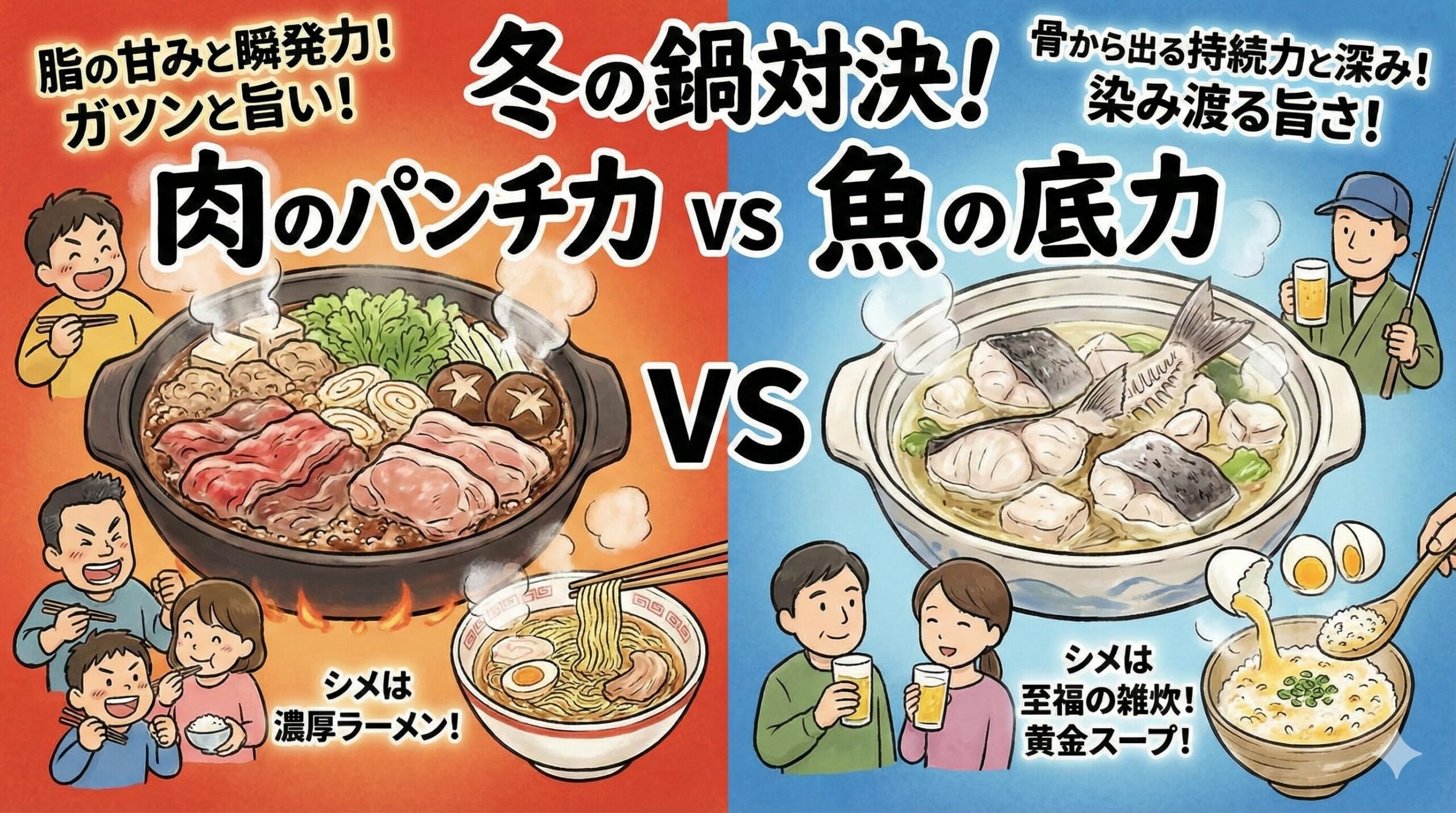 冬の鍋料理における「肉」と「魚」の決定的な違い説明。釣太郎