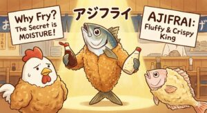 アジは、水分と脂を適度に含んだ魚。パン粉をつけて揚げる「フライ」は、厚い衣が壁となり、身の水分を外に逃がしません。釣太郎