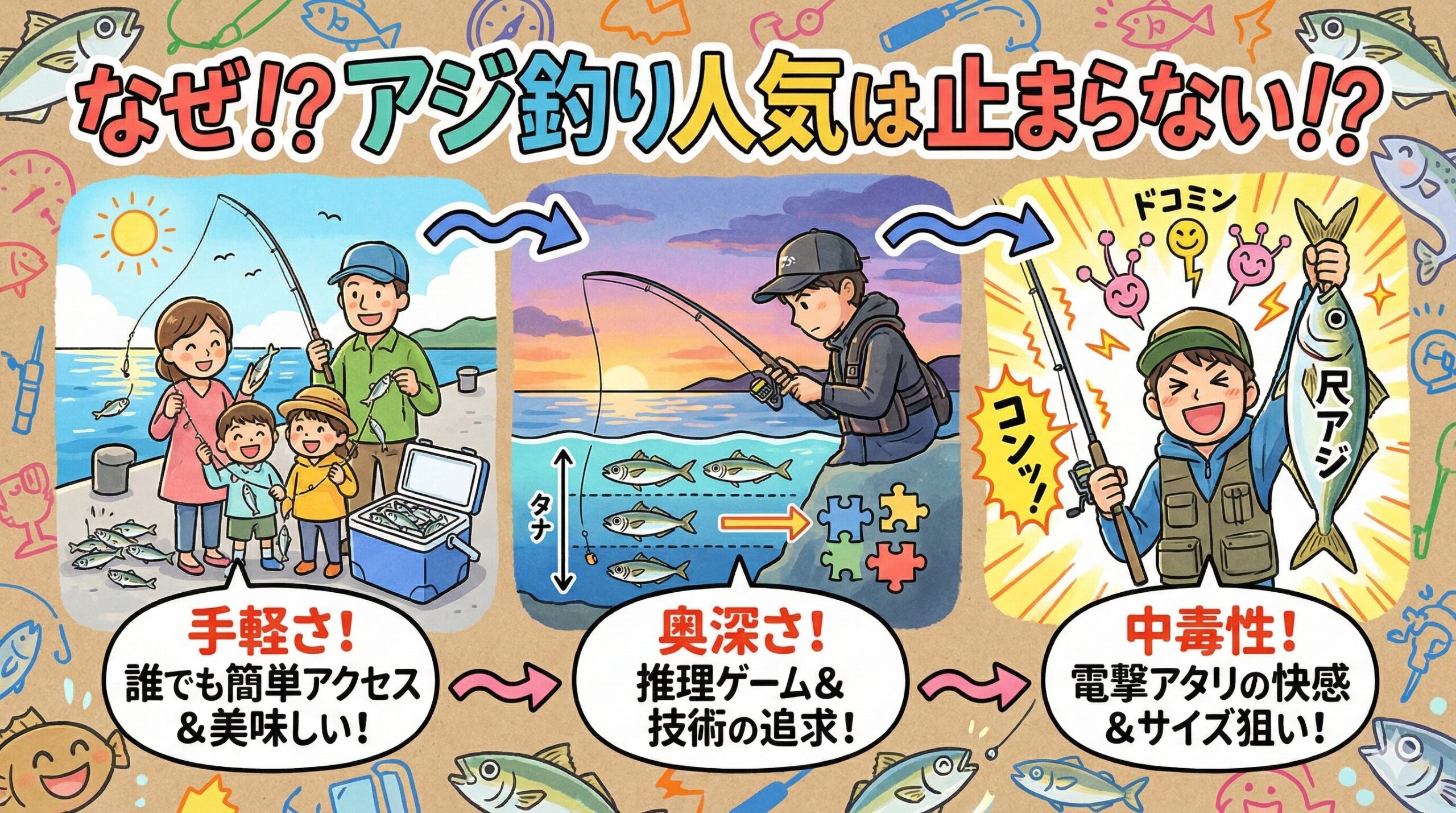 アジ釣り人口が減らない理由は、入り口は広く（手軽さ）、中は迷宮のように深く（奥深さ）、そして一度知ったら忘れられない快楽（中毒性）があるから。釣太郎