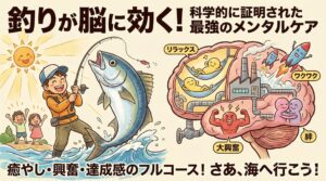 釣りという行為は、脳にとってのフルコース。セロトニンで癒やされ、 ドーパミンでワクワクし、アドレナリンで興奮し、オキシトシンで絆を深める。釣太郎