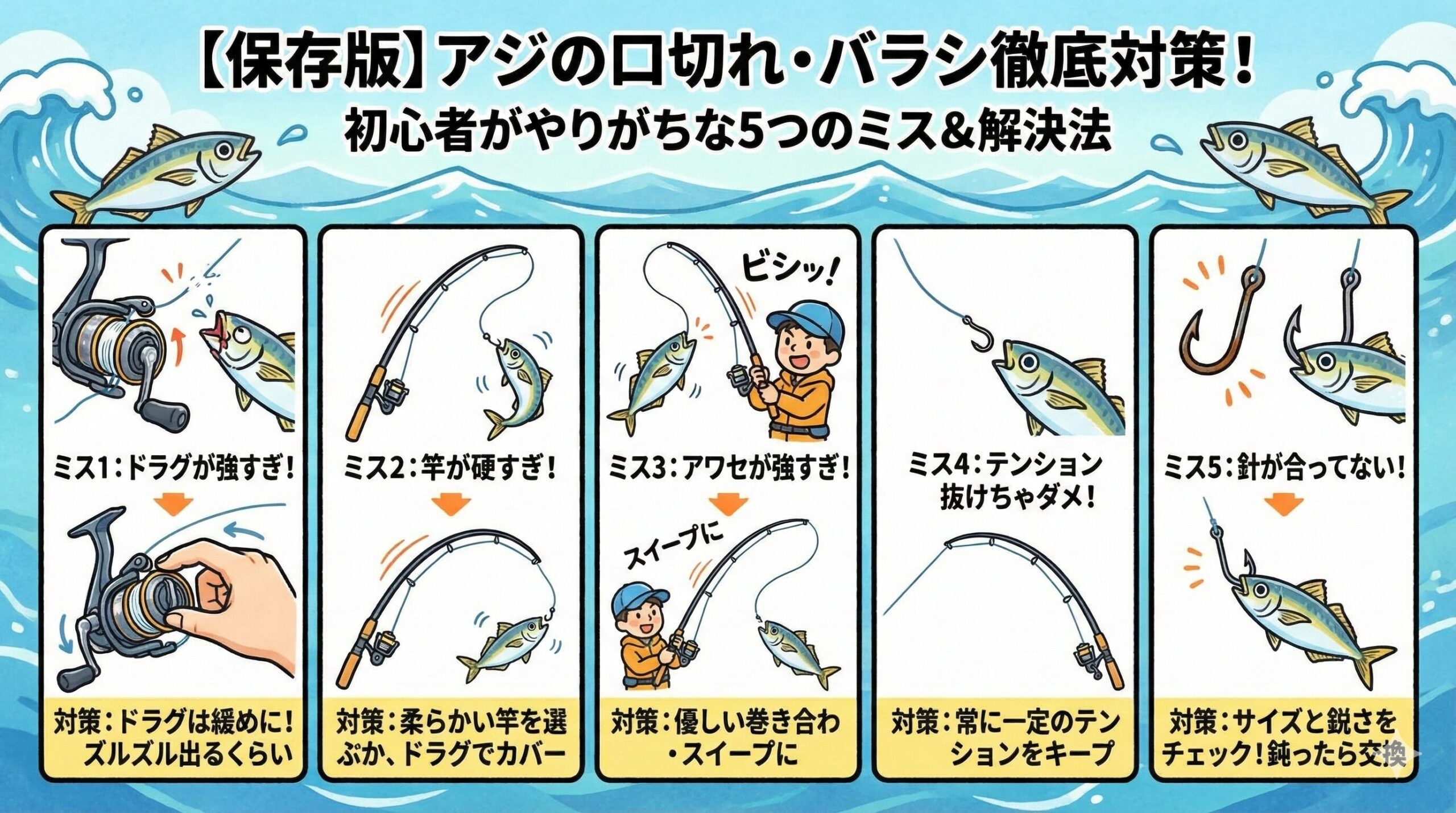 アジの口切れ・バラシが多い5つの原因と対策。釣太郎