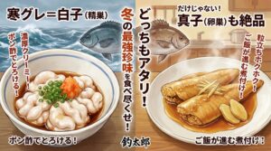 オスもメスも、海からの贈り物。白子が入っていたら、濃厚なポン酢で乾杯。 真子が入っていたら、甘辛い煮付けで白飯をかきこむ。釣太郎