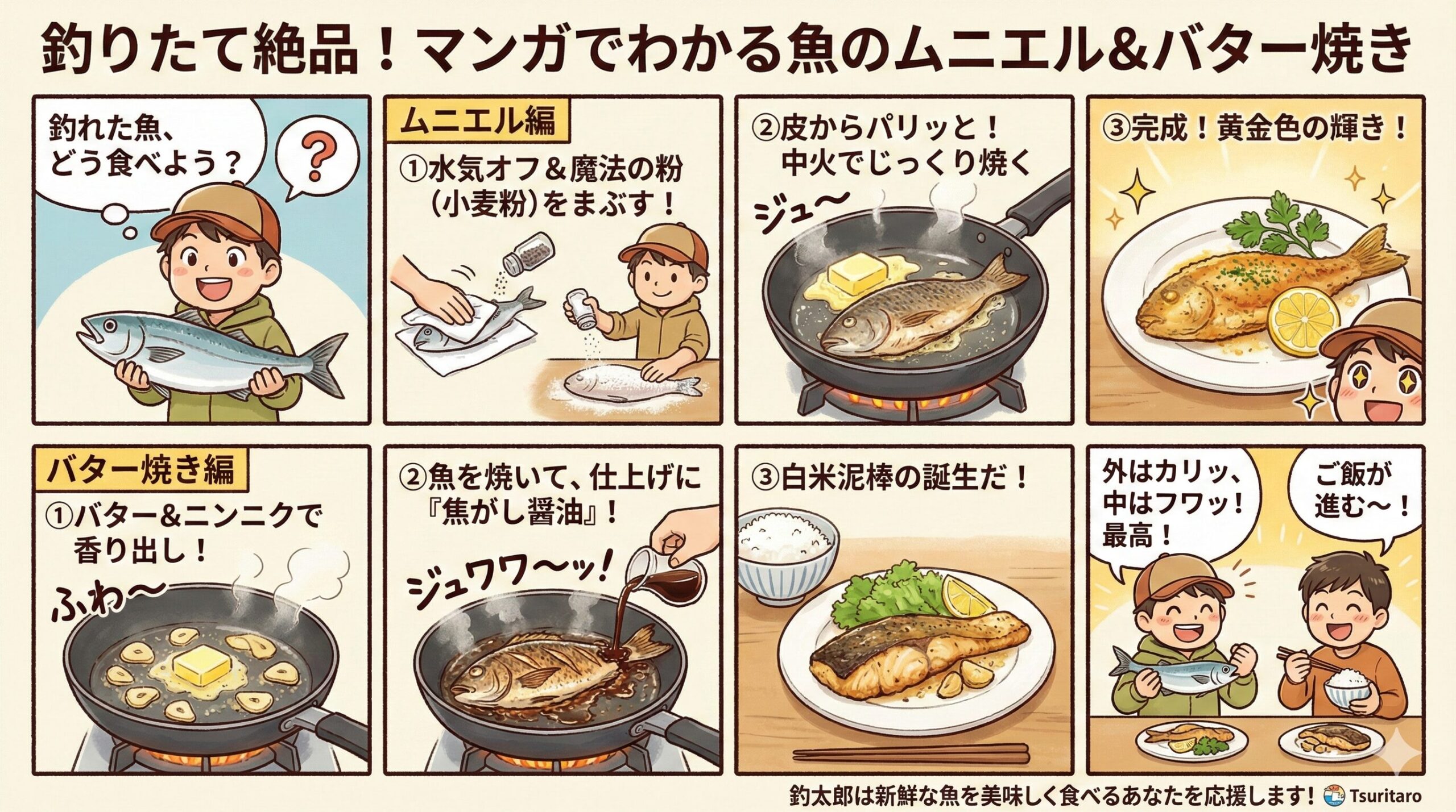 ムニエルは、シンプルながら魚の旨味と香ばしさを最大限に引き出す調理法。釣太郎