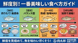 釣った魚「今日は刺身、明日は塩焼き、週末はフライ」と、一匹の魚でフルコースを楽しむのも釣り人の特権です。釣太郎