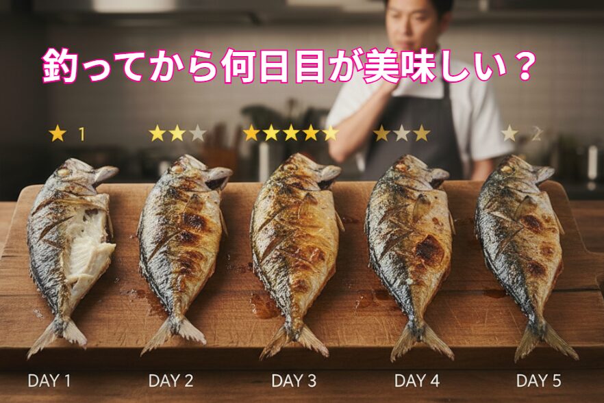 アジ塩焼き、釣ってから「ふっくらした身と旨味」を味わいたいなら： 3日目がベスト。 「弾力のある食感」を優先したいなら： 1日目。釣太郎