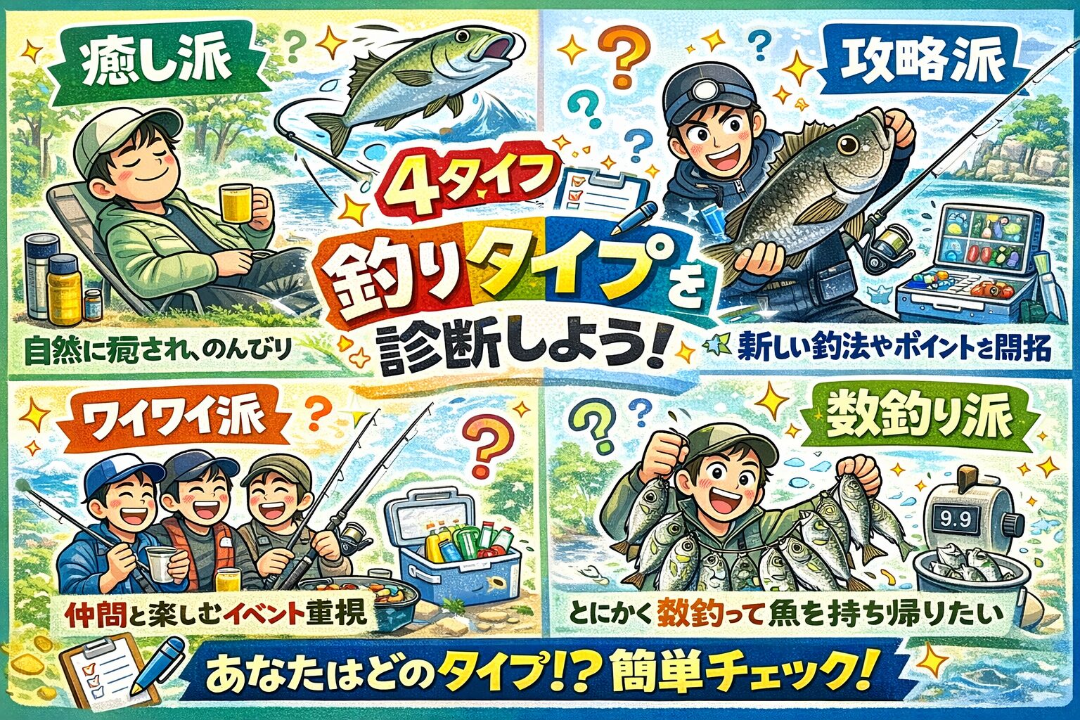 【釣りタイプ診断】あなたは癒やし派？攻略派？簡単チェックでわかる釣り人の深層タイプ。釣太郎
