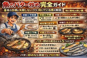 魚のバター炒めは・手順が簡単・失敗しにくい・魚種を選ばない。非常に優秀な調理法です。ポイントは・粉を薄くまぶす・皮目から焼く・バターは最後。釣太郎