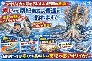 アオリイカが最も美味しい時期は冬・旨さの正体は脂ではなくアミノ酸・低水温で身質が完成する・南紀地方なら冬でも十分狙える.釣太郎