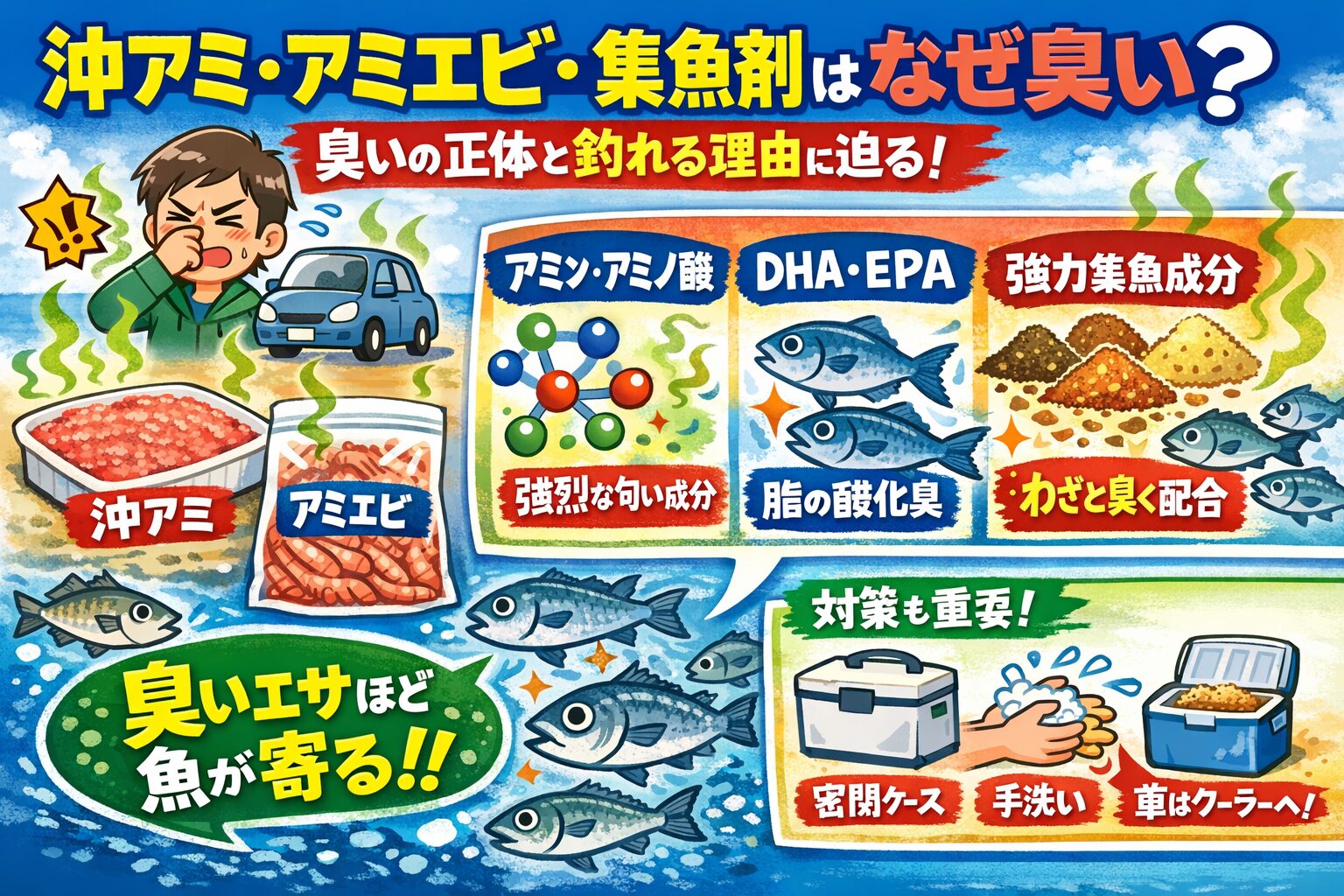 沖アミ・アミエビ・集魚剤の臭いは欠点ではありません。それは釣れるために必要な武器です。釣太郎