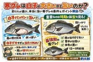 寒グレの旨さ、白子＝旨いは半分ウソ・重要なのは時期と体型・12〜1月が最強・2月は個体差・産卵後は避ける。見るべきは腹の中より、体の外。釣太郎
