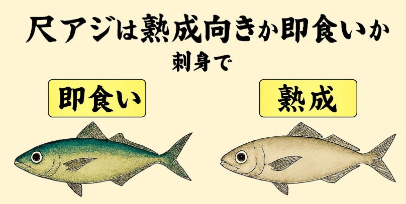尺アジは“即食いも熟成も極上”にできる魚 即食い：釣ったその日の「鮮度の感動」を味わえる。熟成：1〜2日寝かせることで「旨味のピーク」に到達する。釣太郎