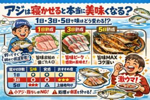 アジは寝かせると本当に美味くなる・ベストは3日寝かせ・条件を外すと失敗する・サイズと脂が重要.釣太郎