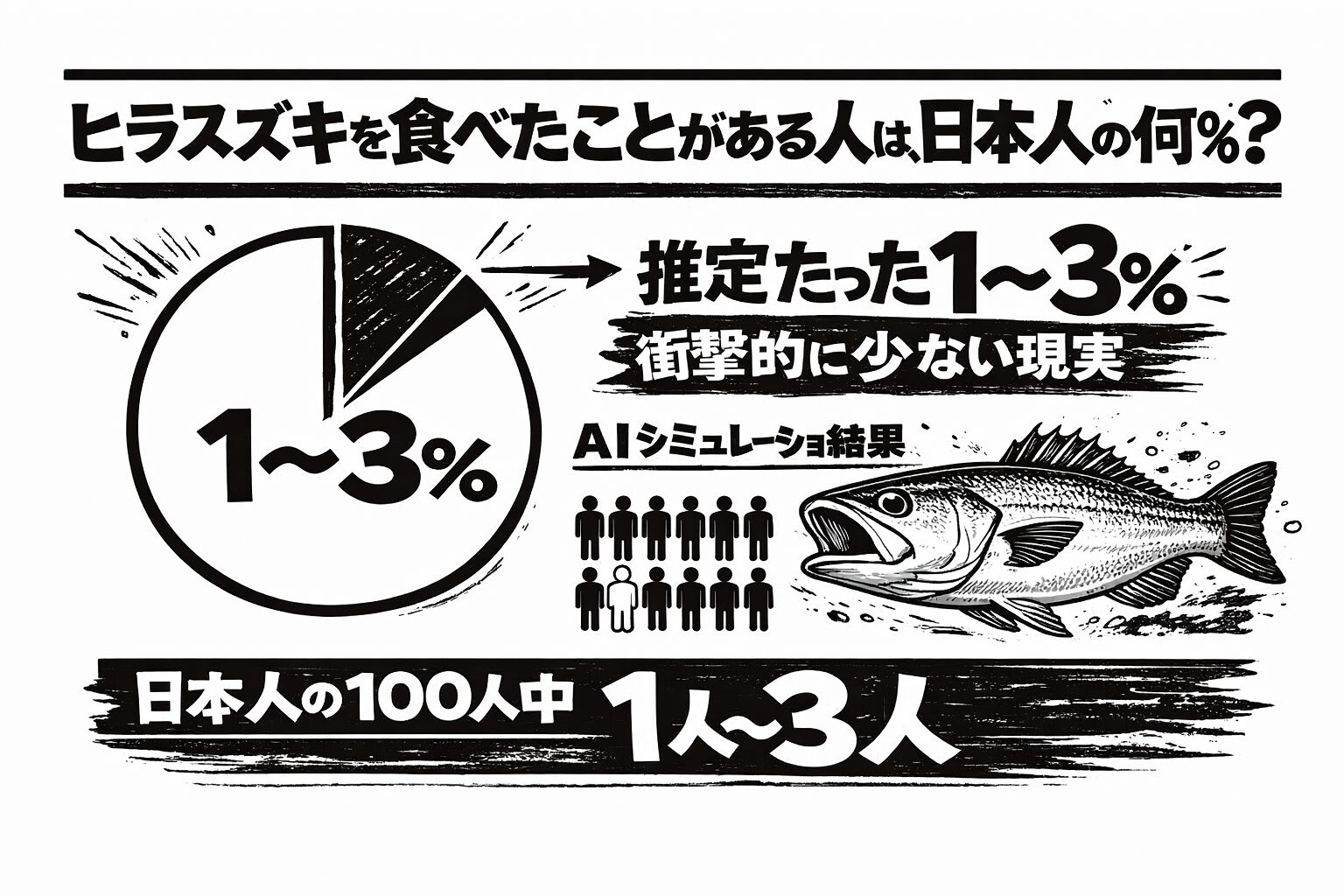 ヒラスズキを食べたことがある日本人は、👉 推定 1〜3％未満 👉 南紀・冬限定なら 0.1％以下。これは希少性・味・体験価値 すべてにおいてプレミア級の魚だという証拠。釣太郎