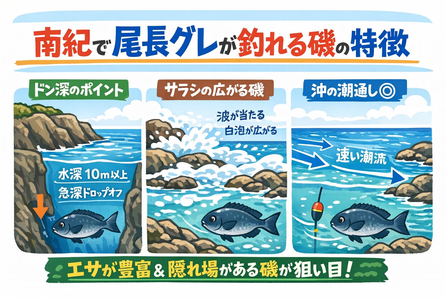 フカセ釣り初心者こそ、尾長グレという魚の性格と磯の条件を結びつけて考えることが、最短での上達につながります。釣太郎