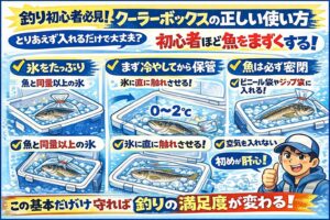 クーラーボックスは保管庫・氷が少ないと意味がない・魚は釣れたら即冷却・初心者ほど正しい使い方が重要。釣太郎
